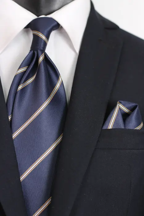 Stripe Jaquard Neck Tie With Hanky Regular 8.5 cm image 0