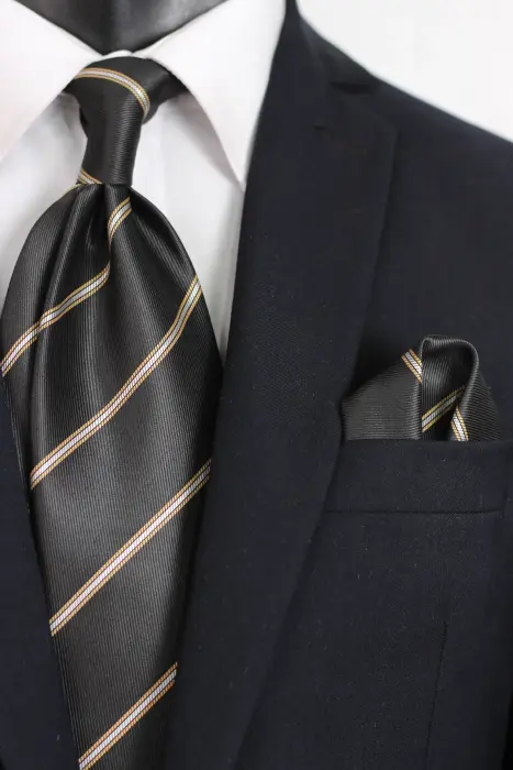 Stripe Jaquard Neck Tie With Hanky Regular 8.5 cm image 0