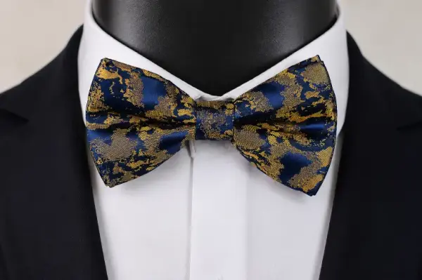 Navy Blue and Gold Paisley Bow Tie image 0