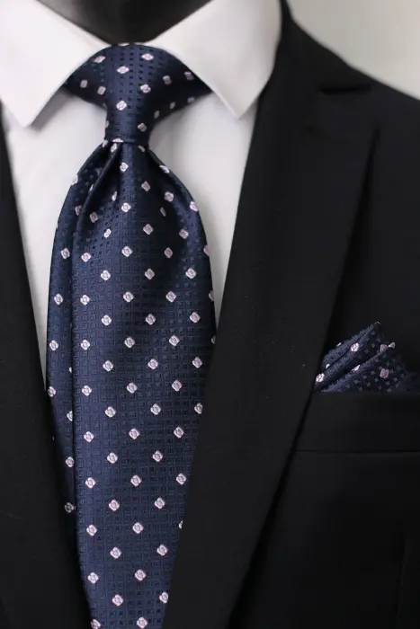 Dotted Super Microfiber Neck Tie With Hanky - Between 8 cm image 0