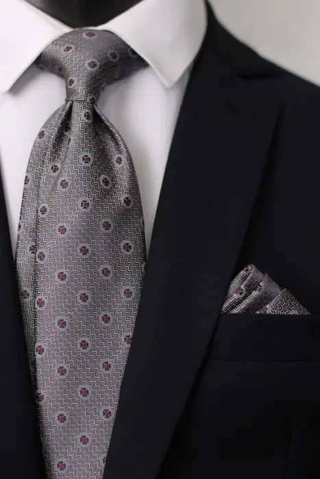 Floral Super Microfiber Neck Tie With Hanky - Between 8 cm image 0