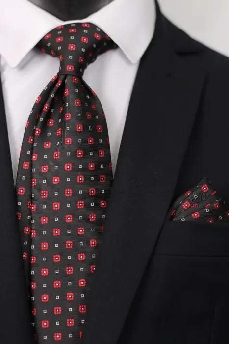 Floral Super Microfiber Neck Tie With Hanky - Between 8 cm image 0