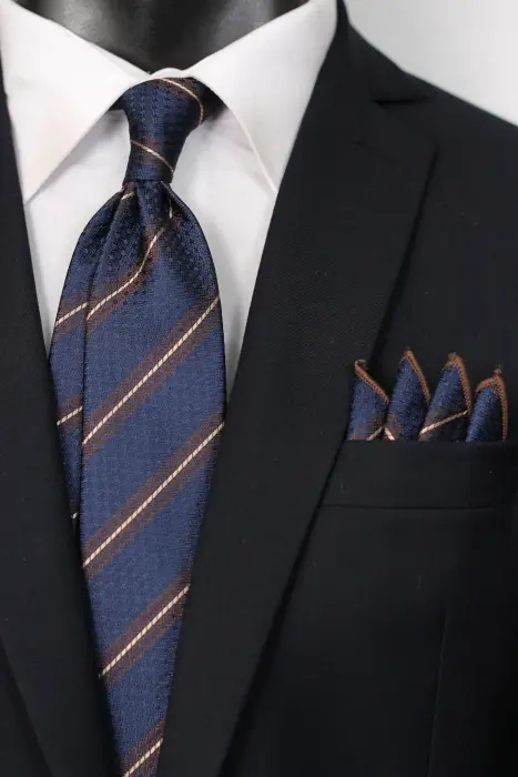 Stripe Jaquard Neck Tie With Hanky Medium 7 cm image 0