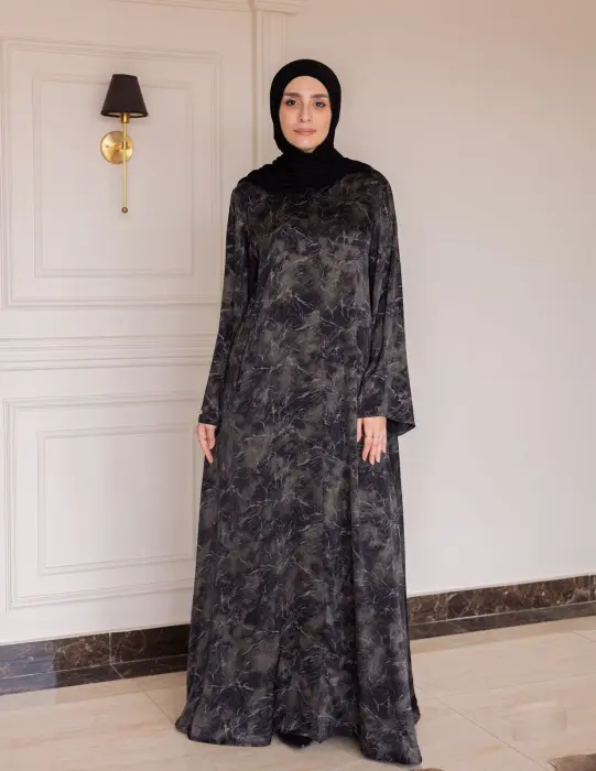 عبايه خامه حرير جاكار اسود منقوش image 2