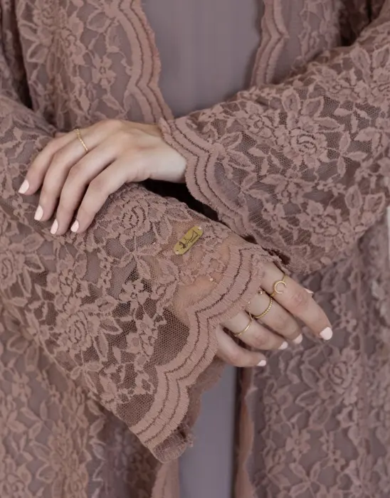 Lace biege abaya image 9