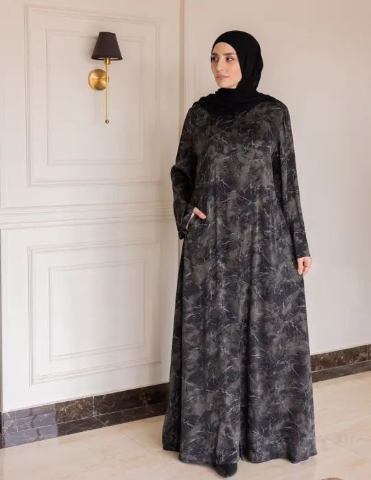 عبايه خامه حرير جاكار اسود منقوش image 1