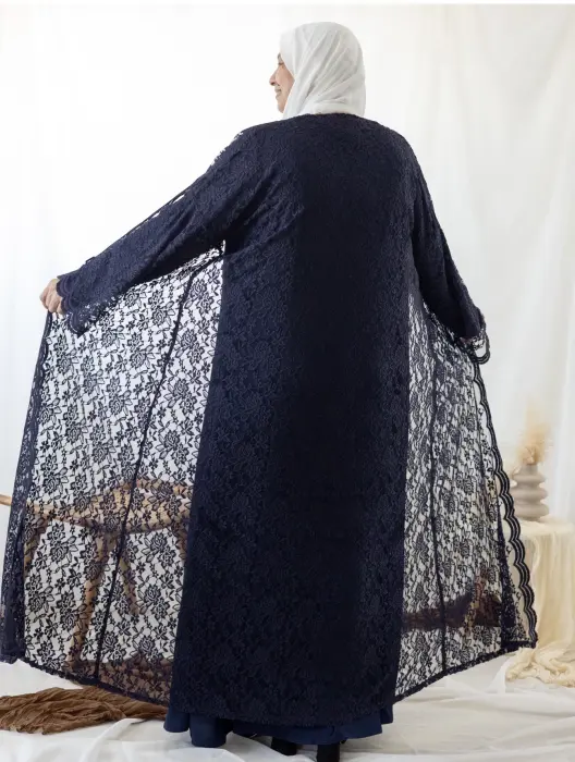 Lace Dark blue abaya image 4