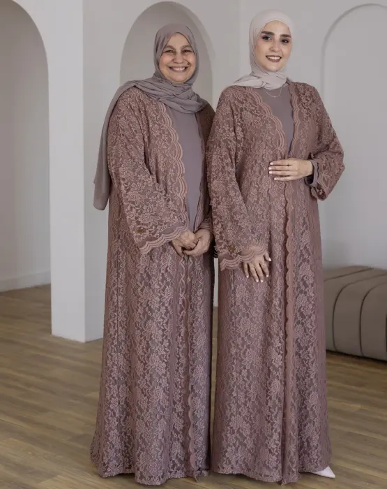 Lace biege abaya image 1