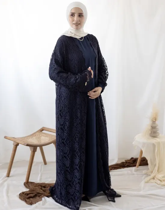 Lace Dark blue abaya image 10
