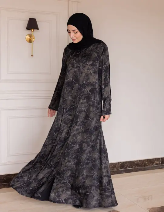 عبايه خامه حرير جاكار اسود منقوش image 0