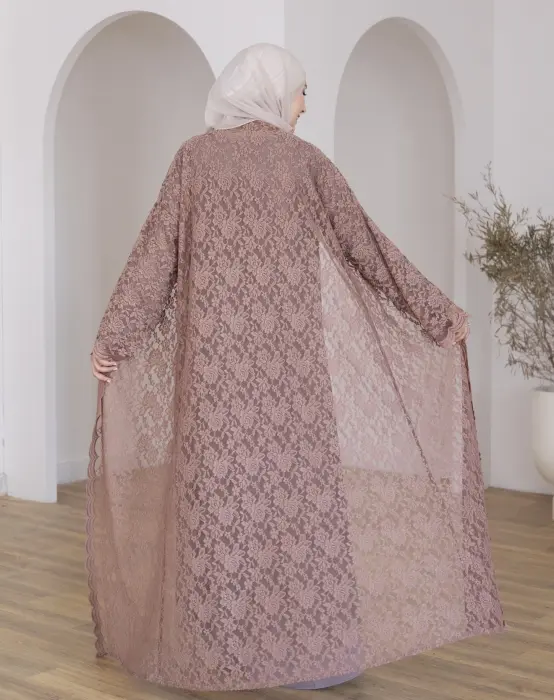 Lace biege abaya image 5