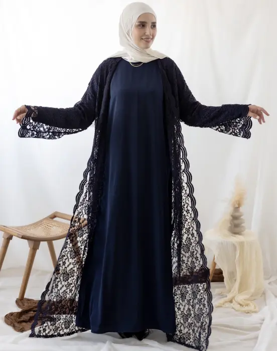 Lace Dark blue abaya image 9