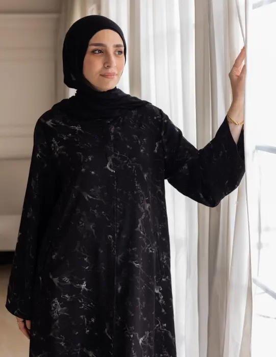 عبايه خامه جاكار حرير اسود في جراي image 4