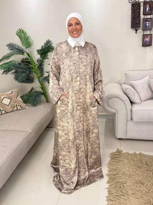 عبايه خامه جاكار حرير بيج image 0