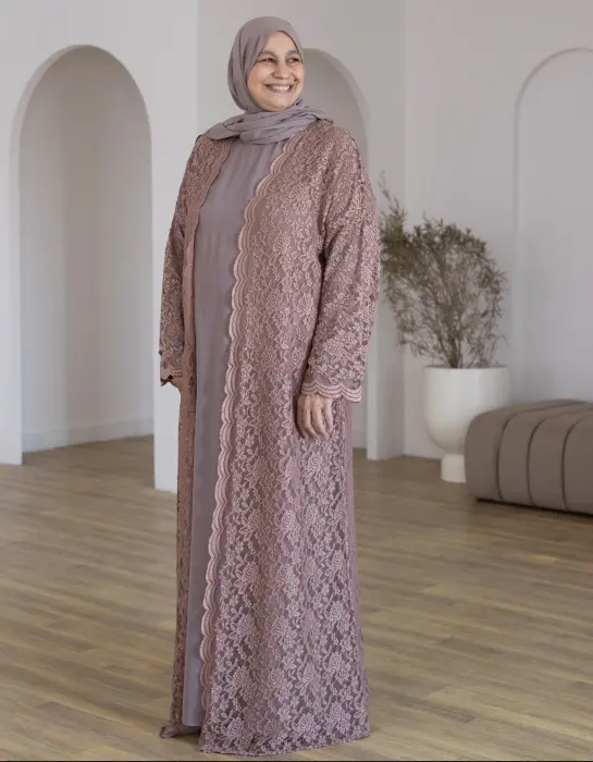 Lace biege abaya image 0