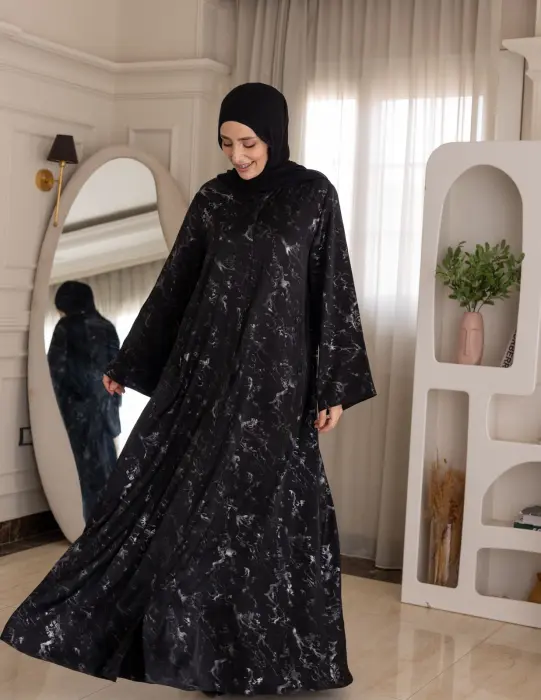 عبايه خامه جاكار حرير اسود في جراي image 7