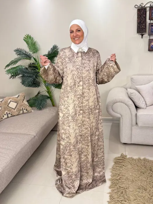 عبايه خامه جاكار حرير بيج image 3