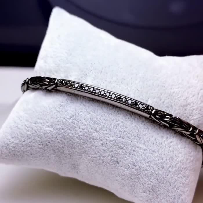Royal Black Natural Diamonds Bracelet Byzantine Silver 925 ( Black Rhodium ) image 1
