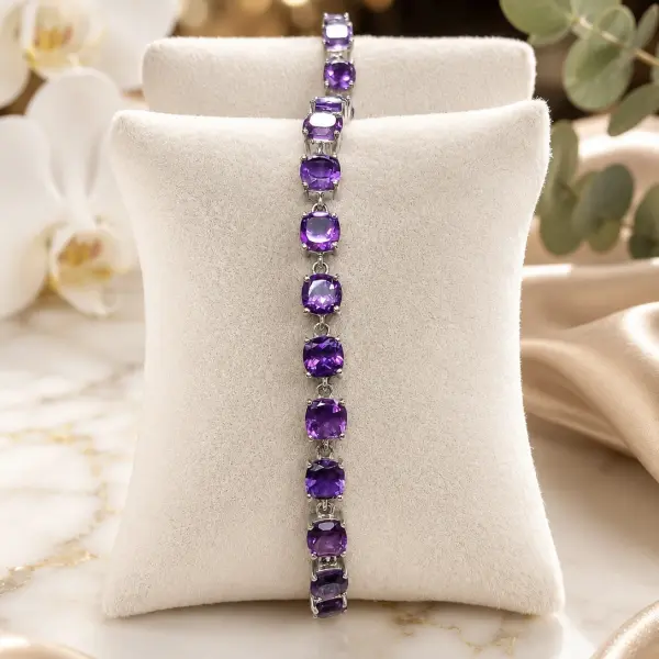 Natural Brazilian Amethyst Silver Bracelet – 12 Gemstones image 0