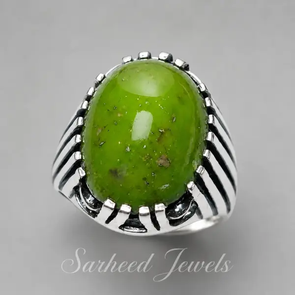 Natural 20.25 Ct. Iranian Karaman Green Turquoise Handmade Silver Men's Ring image 0