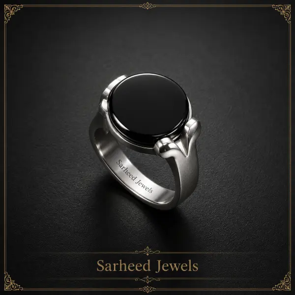Natural 4.50 Ct. Black Onyx (Agate) Silver Men's Ring image 0