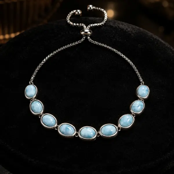 Natural Dominican Larimar Silver Bracelet – 9 Gemstones for Women image 0