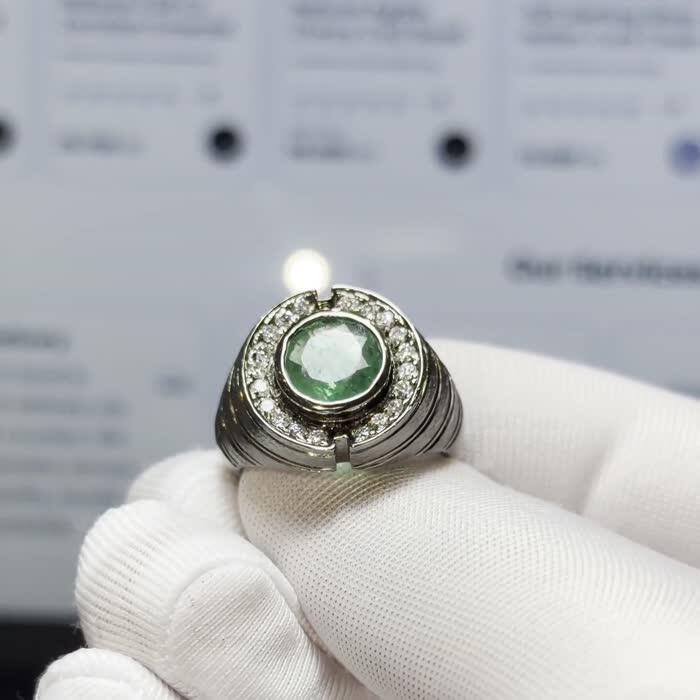 Natural 2.20 Ct. Zambian Emerald & Natural Diamonds Black Rhodium-Plated Silver Ring image 2