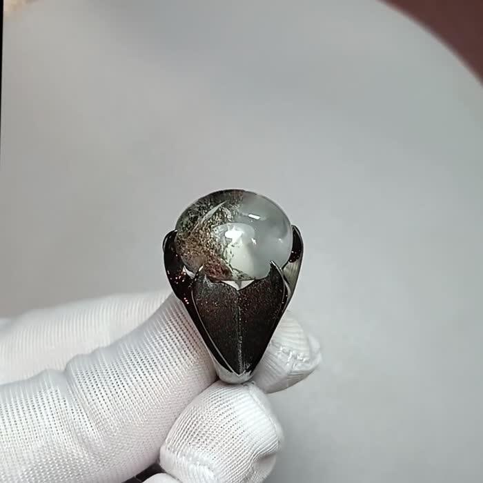 Natural Garden Quartz Silver Men Ring with Black Rhodium Plating image 2