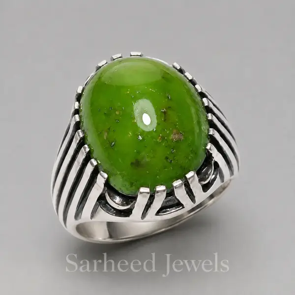 Natural 20.25 Ct. Iranian Karaman Green Turquoise Handmade Silver Men's Ring image 2