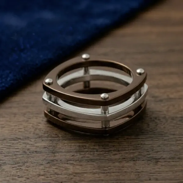 Dual-Tone Bronze & Silver | Steel Ring Square Pave image 3