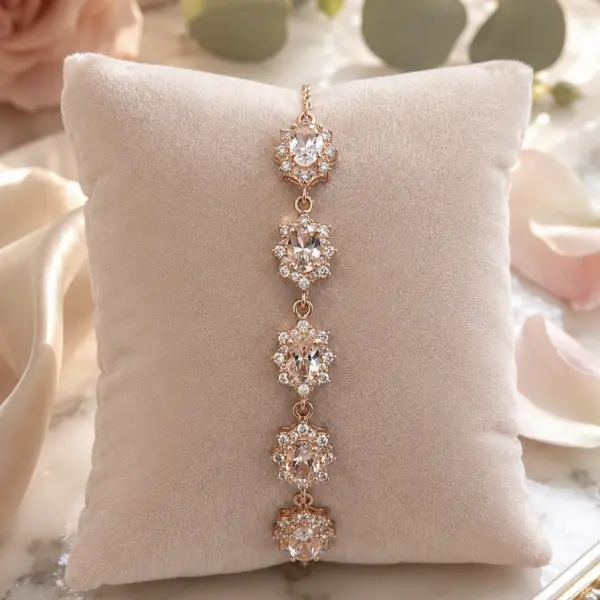 Natural Brazilian Morganite Silver Bracelet with Cubic Zirconia – Rose Gold Plated for Women image 0