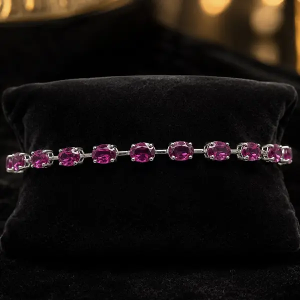 Natural African Rhodolite Garnet Silver Bracelet – 22 Oval-Cut Gemstones for Women image 0
