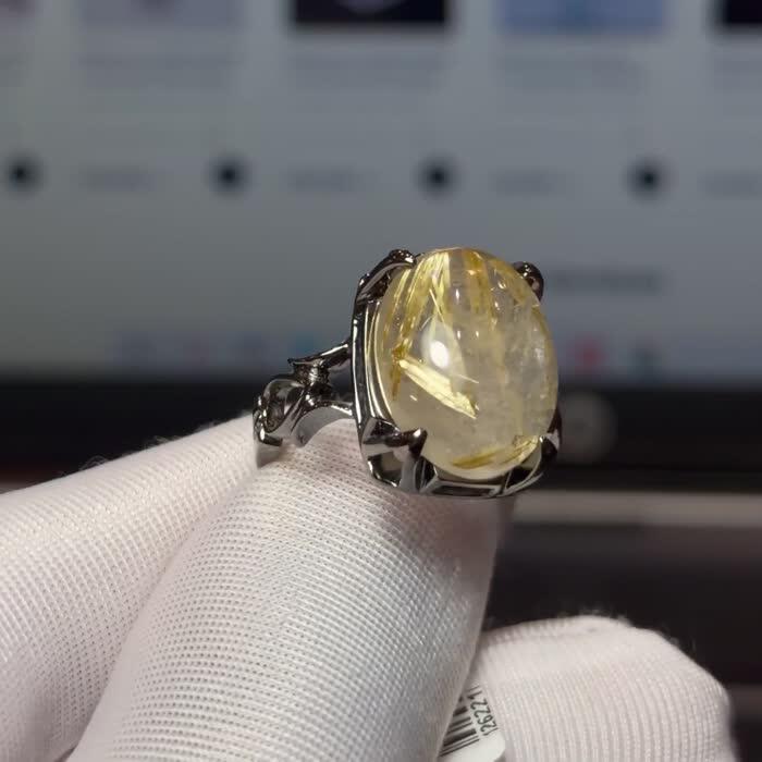 Natural Brazilian Golden Rutilated Quartz Black Rhodium-Plated Handmade Silver Men's Ring image 2