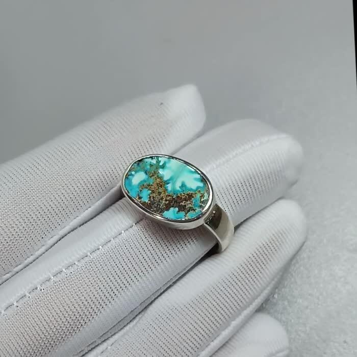 Natural 5.39 Ct. Neyshabur Turquoise Handmade Silver Men's Ring image 2