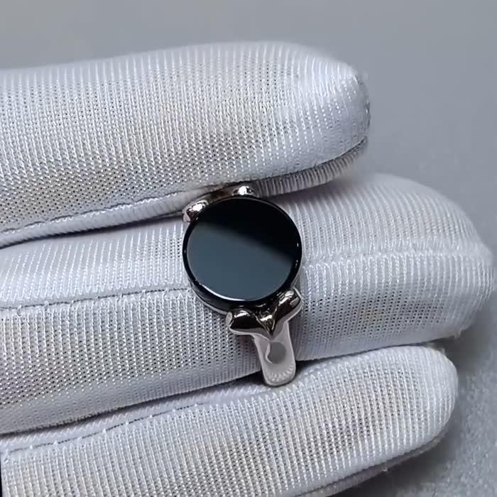 Natural 4.50 Ct. Black Onyx (Agate) Silver Men's Ring image 1