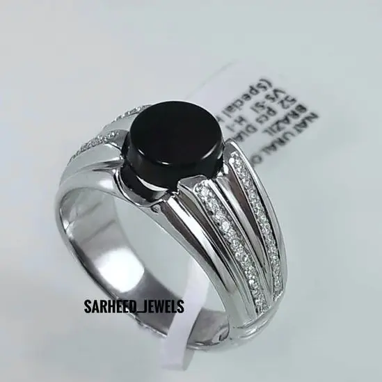 Natural Black Onyx & Natural Diamonds 925 Silver Men's Ring image 0