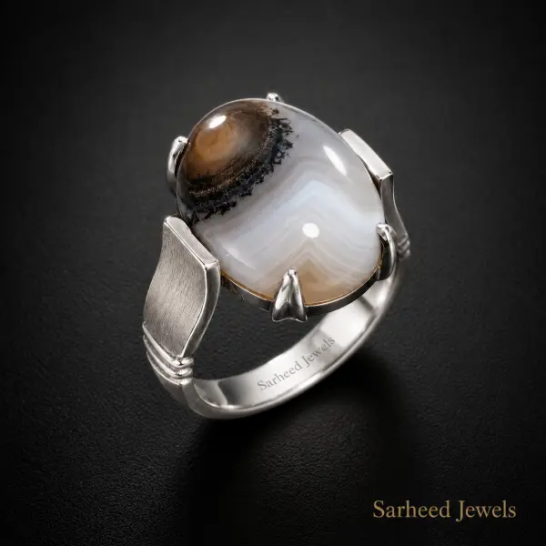 Natural Indian Sulemani Agate Handmade Silver Men's Ring image 0