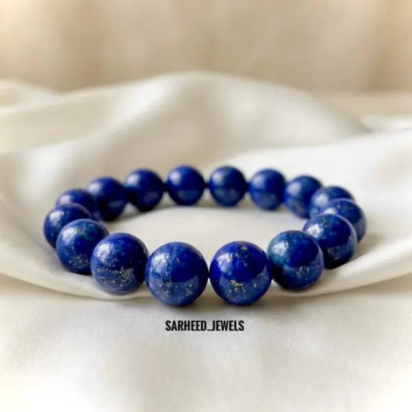 Natural 15 pcs Beads Afghan Lapis Lazuli Bracelet (Unisex) image 0