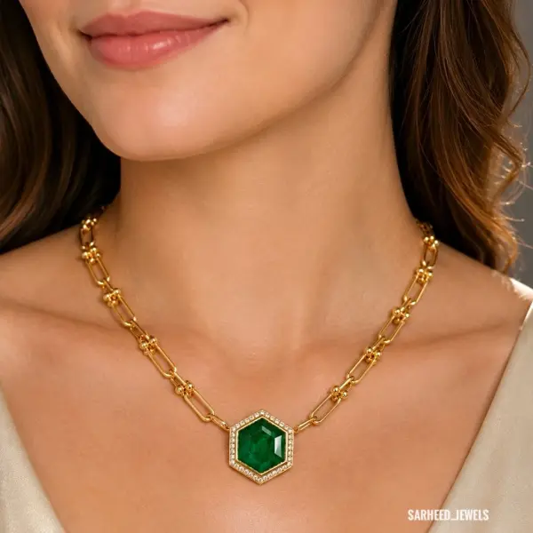 Special Necklace with Natural 10.295 ct. Certified Zambian Emerald & Natural Diamonds 18K Yellow Gold  image 1