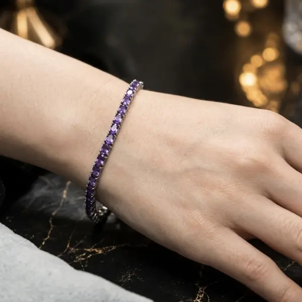 Natural African Amethyst Silver Bracelet – 43 Gemstones image 1