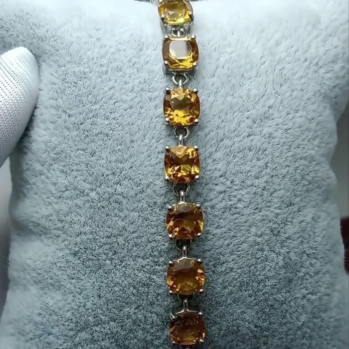 Natural Brazilian Citrine Quartz Silver Bracelet – 12 Cushion-Cut Gemstones for Women image 2