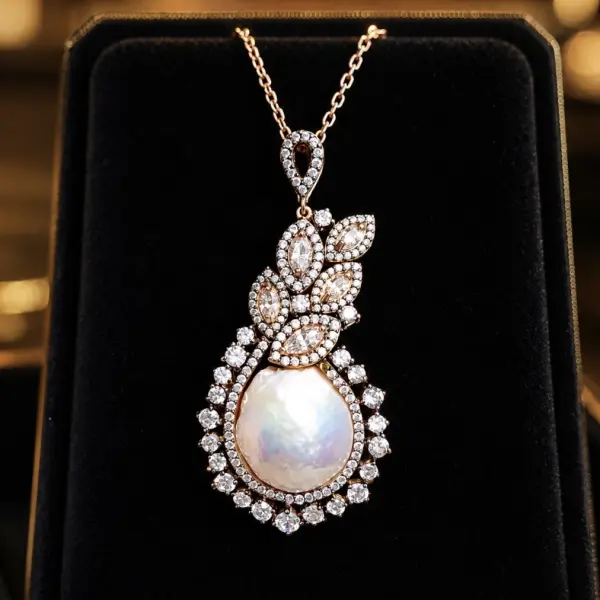 Natural Freshwater Cultured Baroque Pearl Necklace in 925 Sterling Silver with Cubic Zirconia, Rose Gold Plated image 0