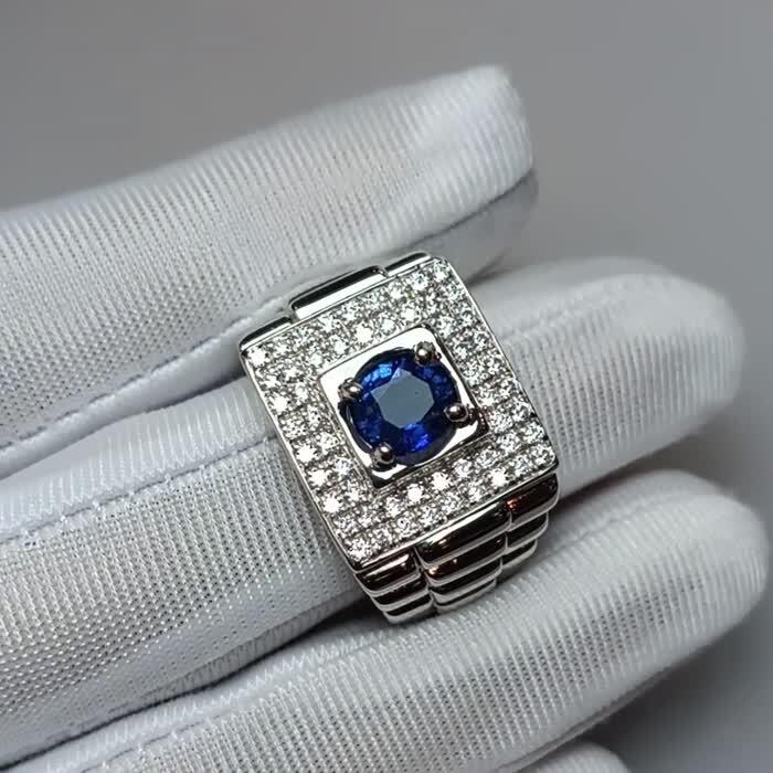 Natural 1.65 Ct. Sri Lankan Blue Sapphire & Cubic Zirconia Handmade Silver Men's Ring image 2