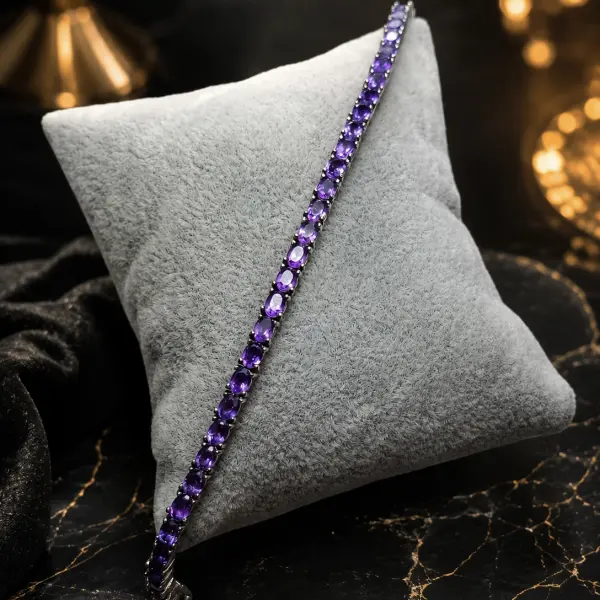 Natural African Amethyst Silver Bracelet – 43 Gemstones image 0