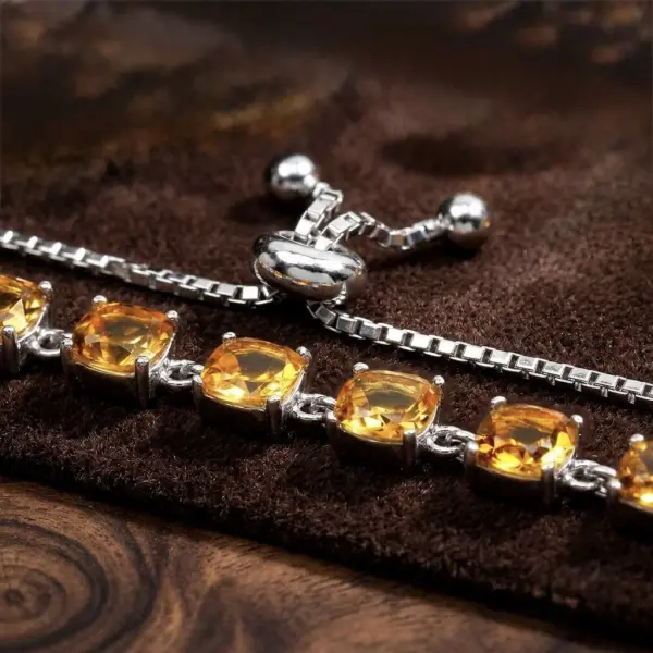 Natural Brazilian Citrine Quartz Silver Bracelet – 12 Cushion-Cut Gemstones for Women image 1