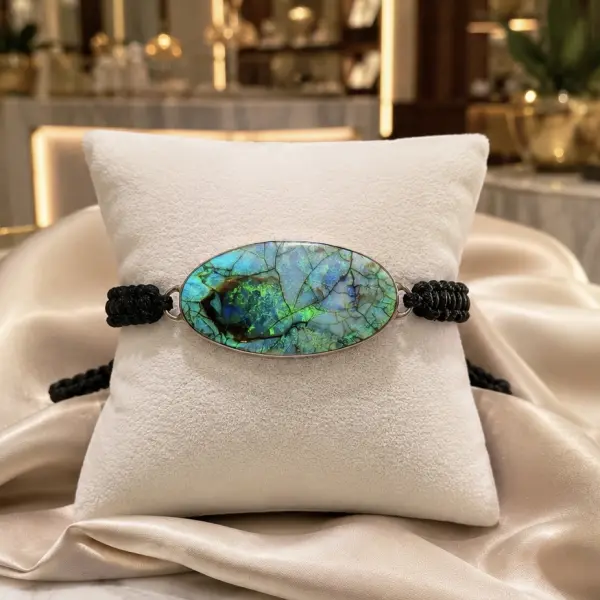 Synthetic Monarch Opal Unisex Silver 925 Frame Bracelet  image 0