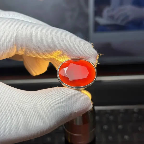 Natural Agate (Fancy Cut) Brazil Silver Men Ring image 2