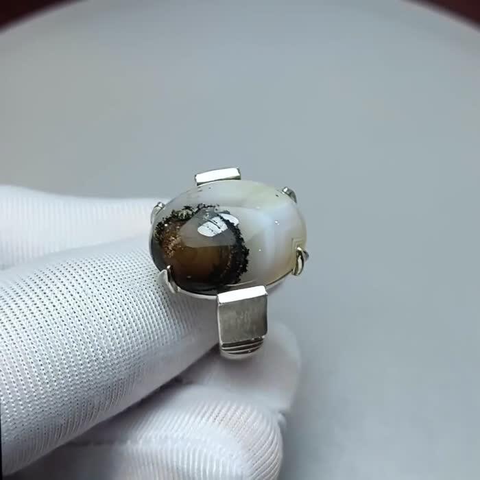 Natural Indian Sulemani Agate Handmade Silver Men's Ring image 2