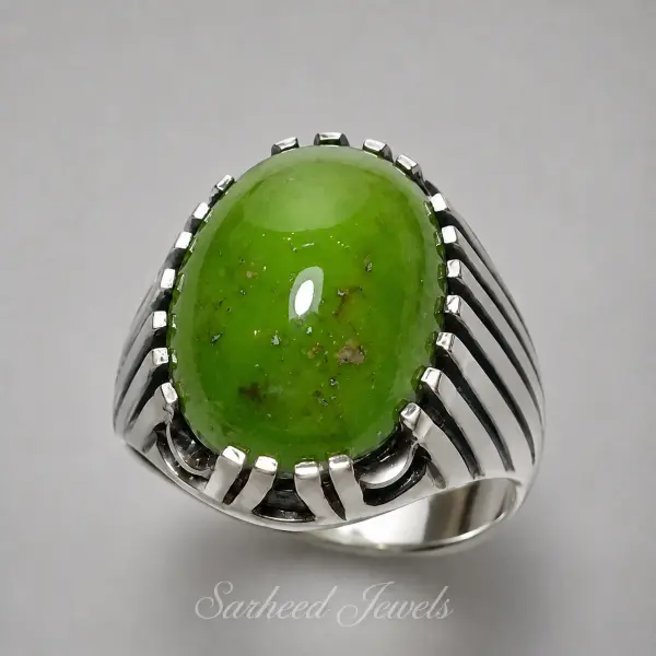 Natural 20.25 Ct. Iranian Karaman Green Turquoise Handmade Silver Men's Ring image 1