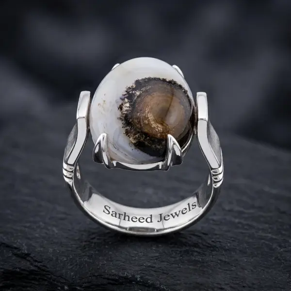 Natural Indian Sulemani Agate Handmade Silver Men's Ring image 1